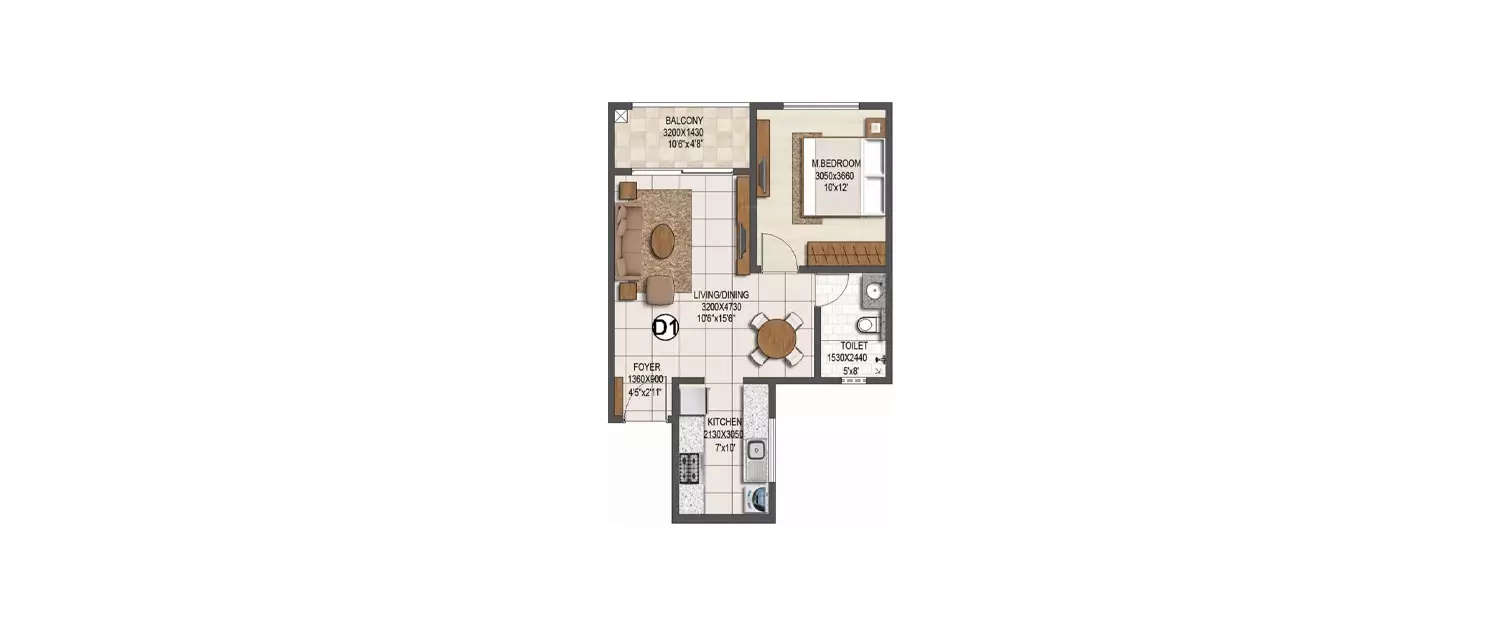 Floor plan for 1 BHK