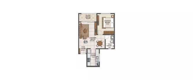 Brigade Buena Vista Devanahalli - Floor plan 1 BHK 465 Sq.ft