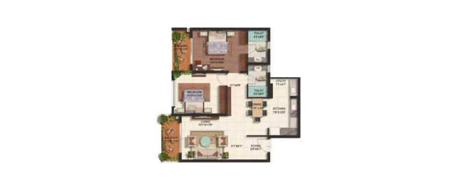Brigade Omega Uttarahalli - Floor plan 2 BHK 1320 Sq.ft