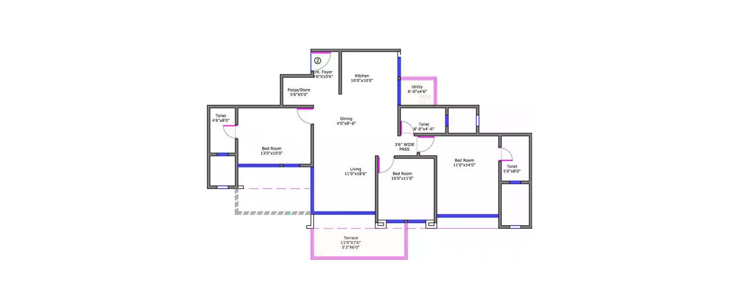 Floor plan for 3 BHK