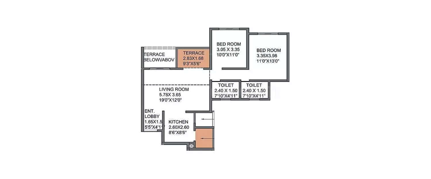 Floor plan for 2 BHK