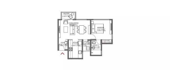 Godrej Air Whitefield - Floor plan 1 BHK 473 Sq.ft