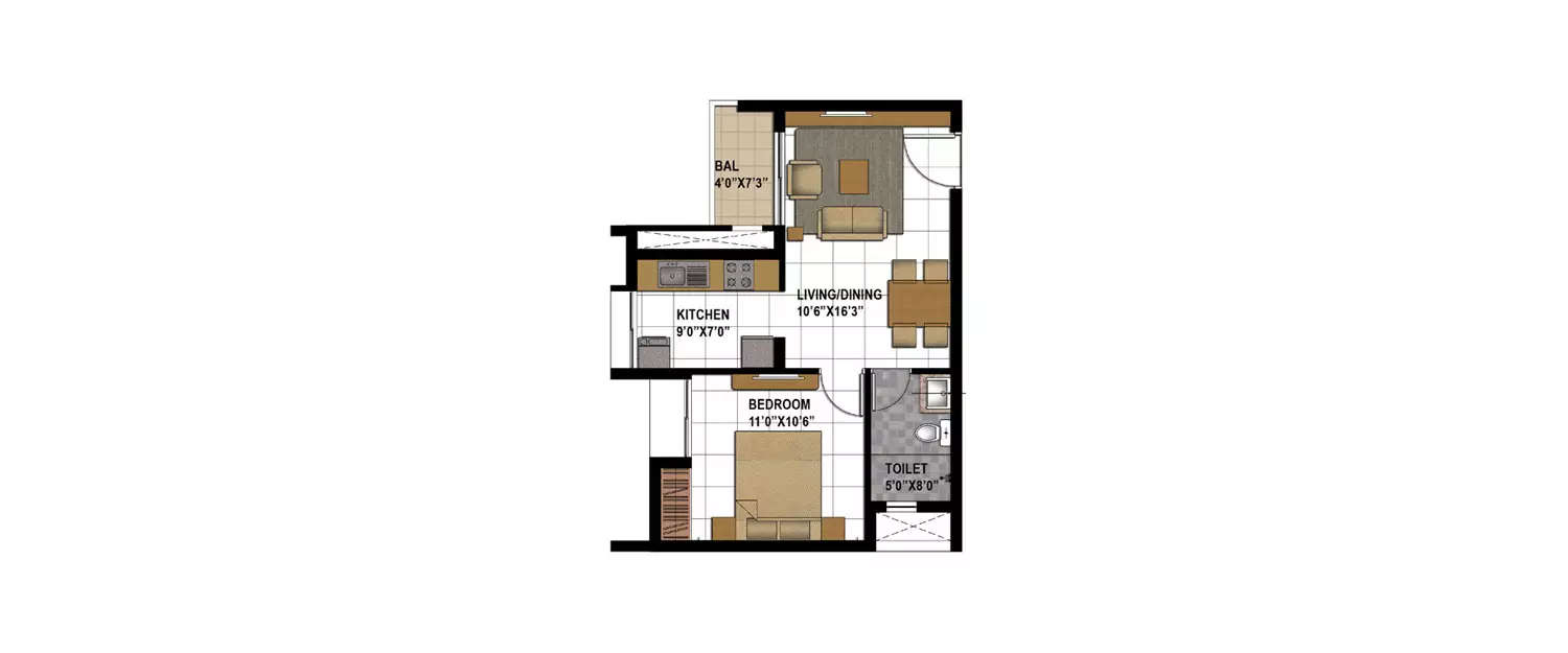1 BHK Apartment 408 Sq.ft