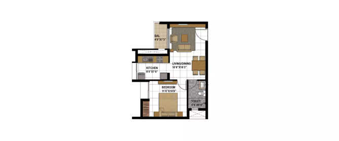 Prestige Bagamane Temple Bells Uttarahalli - Floor plan 1 BHK 408 Sq.ft