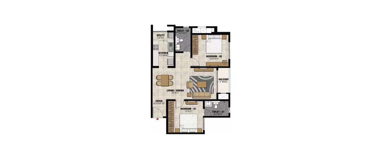 Floor plan for 2 BHK