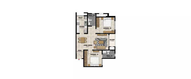 Prestige Park Square Begur - Floor plan 2 BHK 776 Sq.ft
