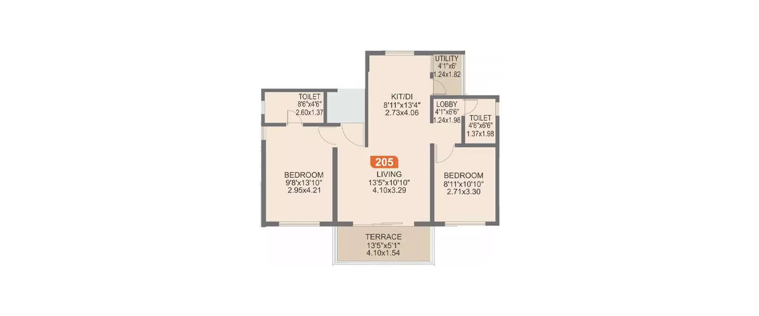 Floor plan for 2 BHK