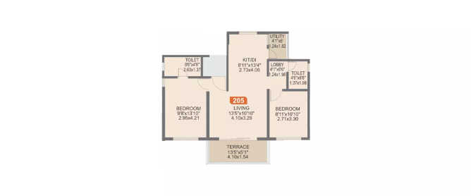 Rohan Ishan Bavdhan - Floor plan 2 BHK 956 Sq.ft