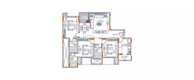 TVH Lumbini Square Purasaiwakkam - Floor plan 3 BHK 1488 Sq.ft