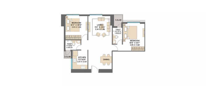 Shapoorji Sarova City Kandivali - Floor plan 2 BHK 720 Sq.ft