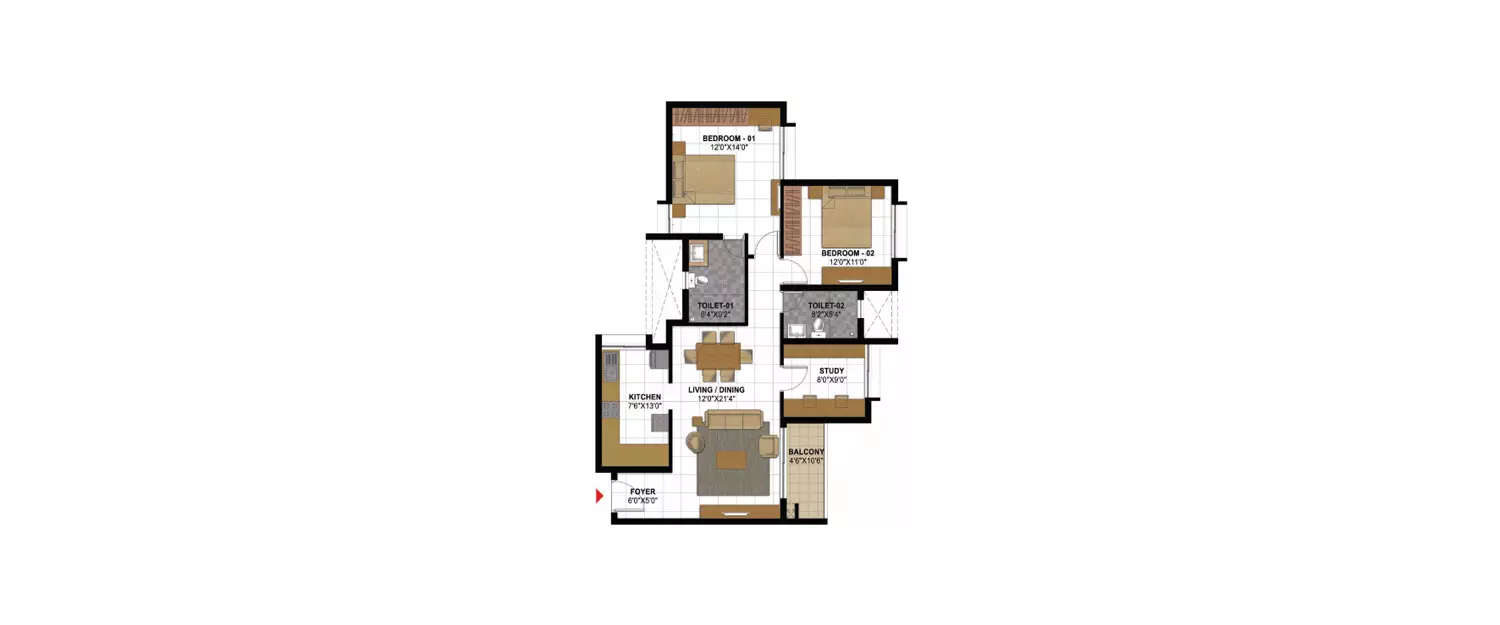 2.5 BHK Apartment 928 Sq.ft