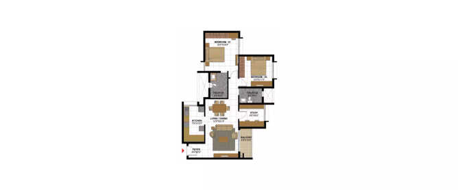 Prestige Gulmohar Horamavu - Floor plan 2.5 BHK 928 Sq.ft