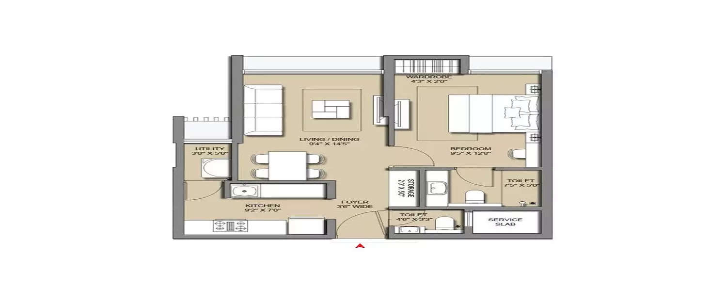 Floor plan for 1 BHK