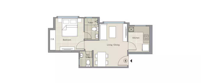 Hiranandani Barca Ghodbunder Road - Floor plan 1 BHK 393 Sq.ft