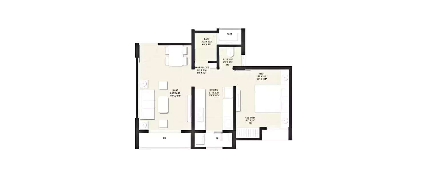 1 BHK Apartment 389 Sq.ft