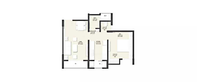 Rustomjee Global City Virar - Floor plan 1 BHK 389 Sq.ft