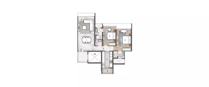Rustomjee Paramount Khar - Floor plan 2 BHK 885 Sq.ft
