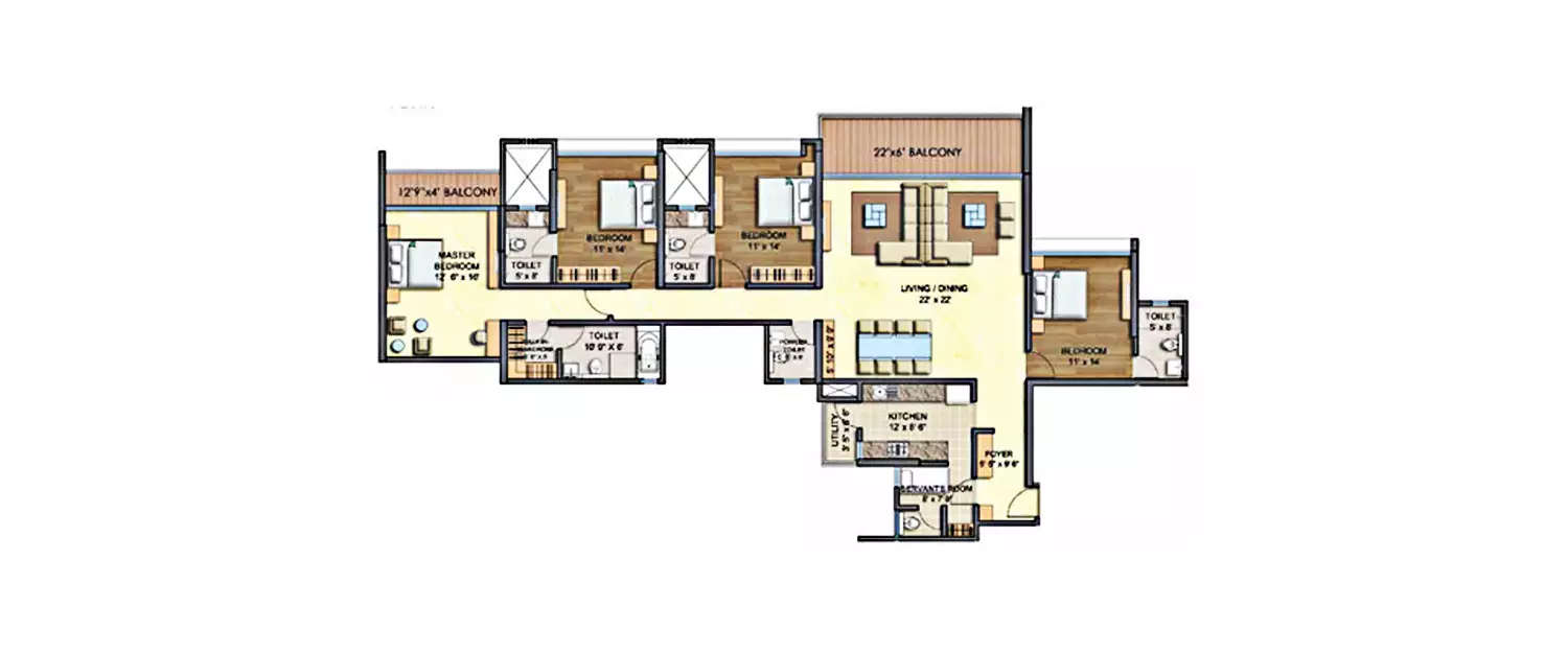 Floor plan for 4 BHK