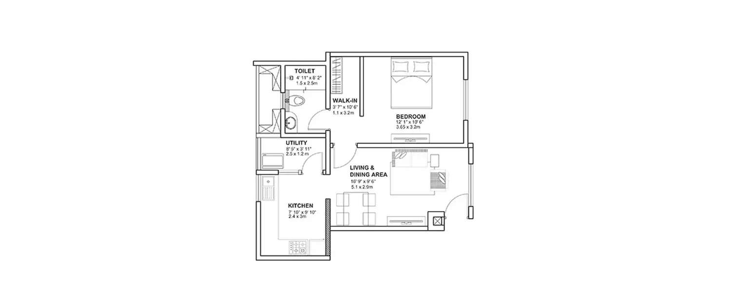 1 BHK Apartment 502 Sq.ft