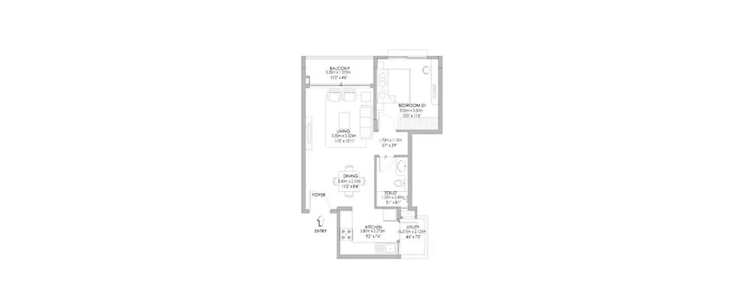 Floor plan for 1 BHK