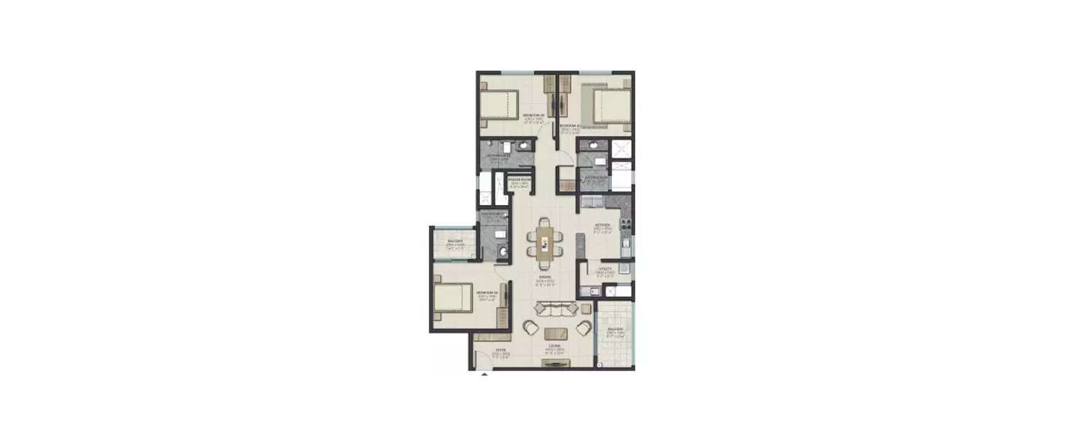 Floor plan for 3 BHK