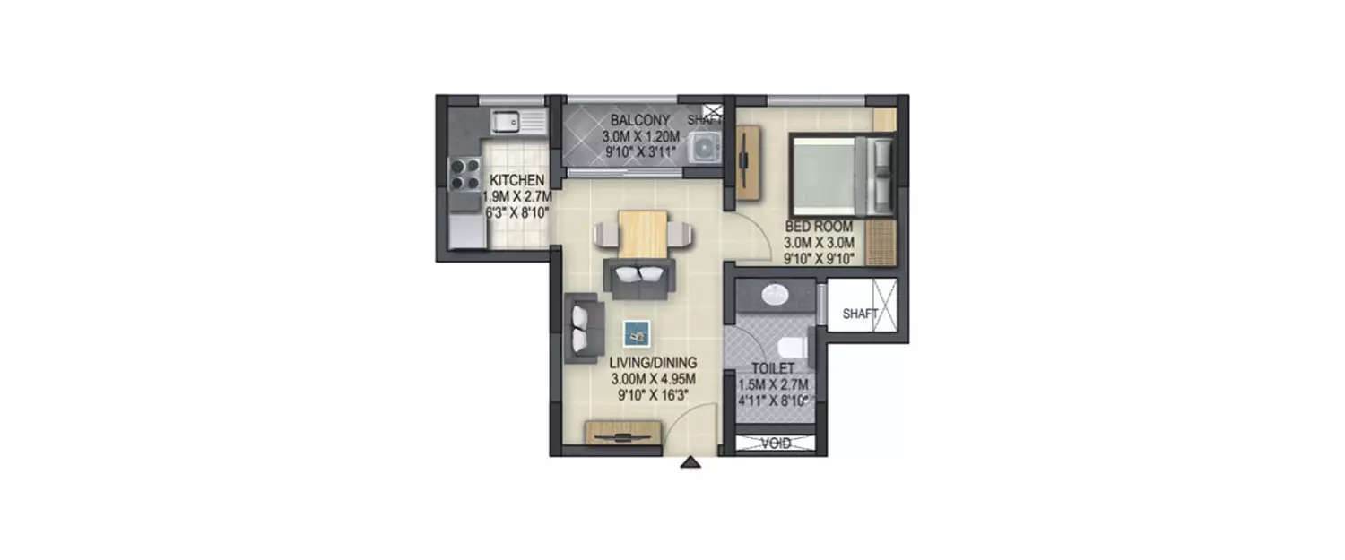 Floor plan for 1 BHK
