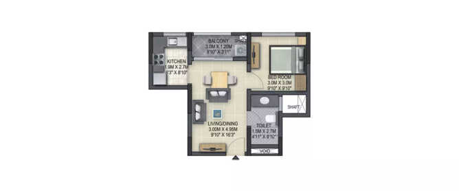 Sobha Winchester Kovilambakkam - Floor plan 1 BHK 371 Sq.ft