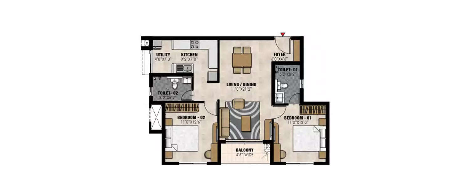 2 BHK Apartment 772 Sq.ft