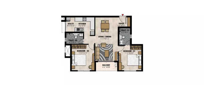 Prestige Elysian Kalena Agrahara - Floor plan 2 BHK 772 Sq.ft