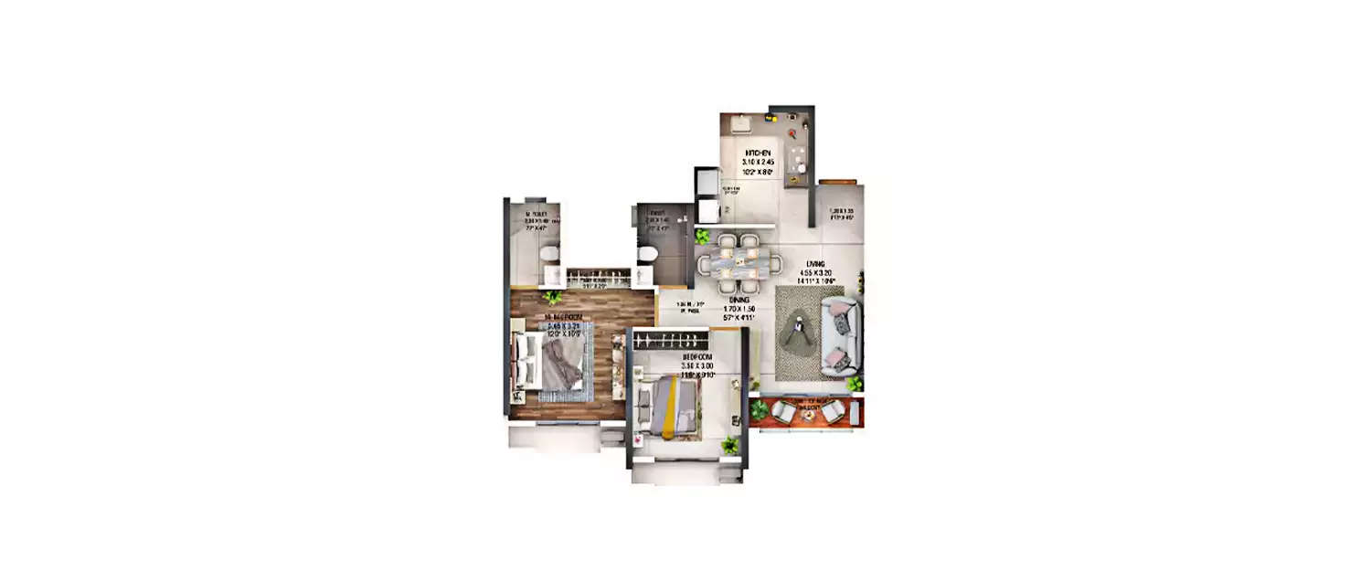 Floor plan for 2 BHK