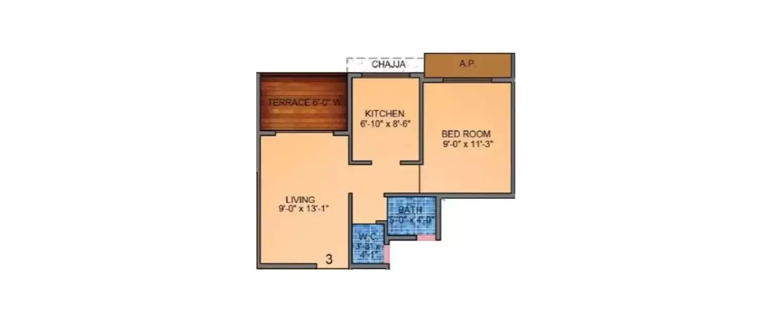 Floor plan for 1 BHK