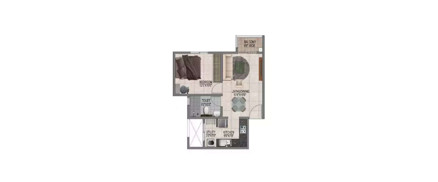 1 BHK Apartment 422 Sq.ft