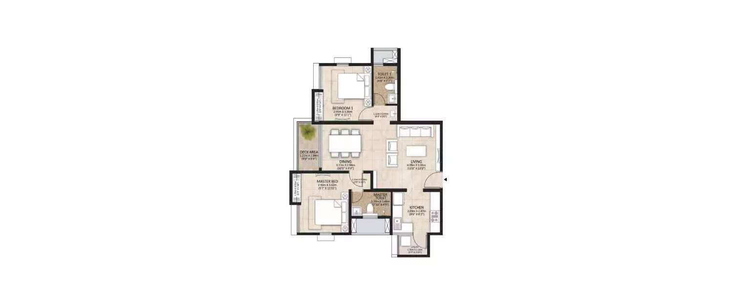 Floor plan for 2 BHK