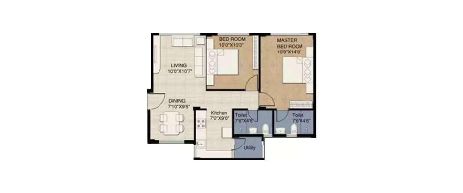 Floor plan for 2 BHK