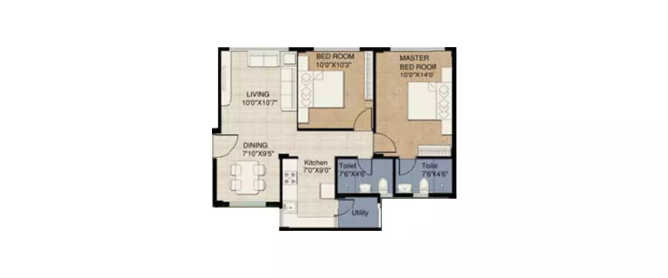 Provident Freedom Pudupakkam - Floor plan 2 BHK 848 Sq.ft