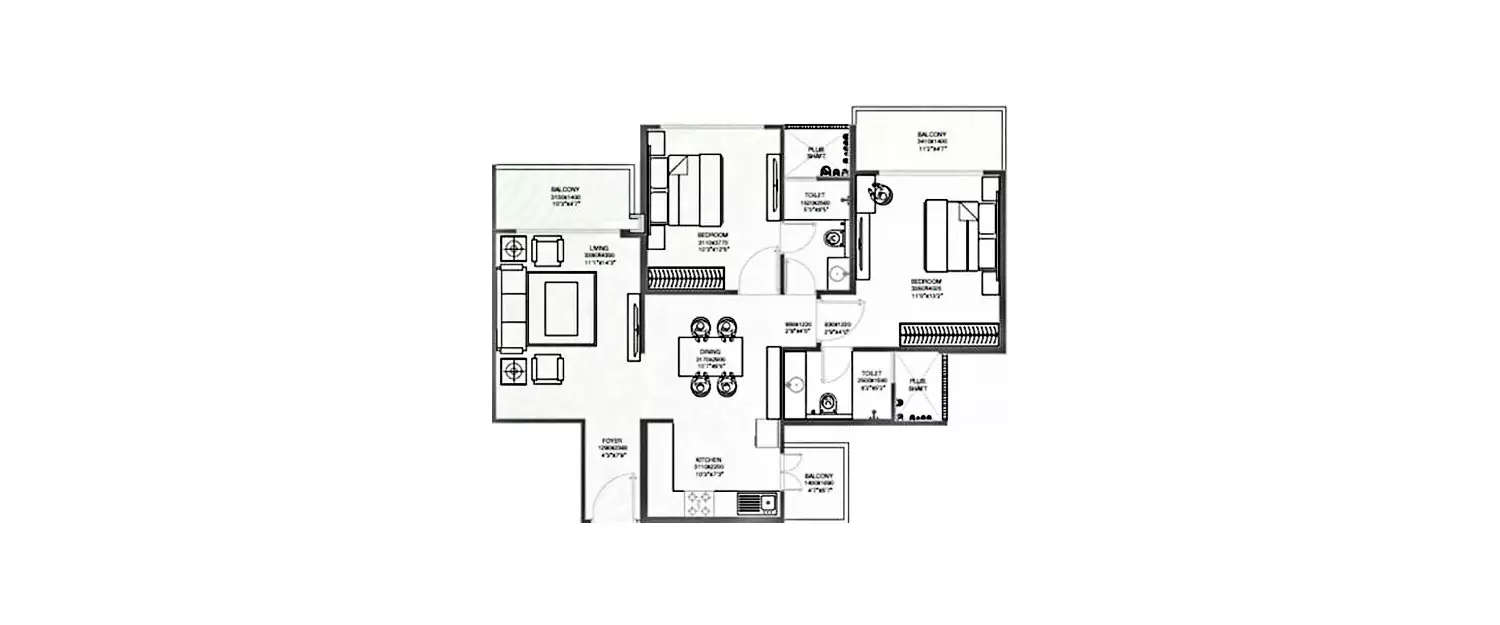 Floor plan for 2 BHK