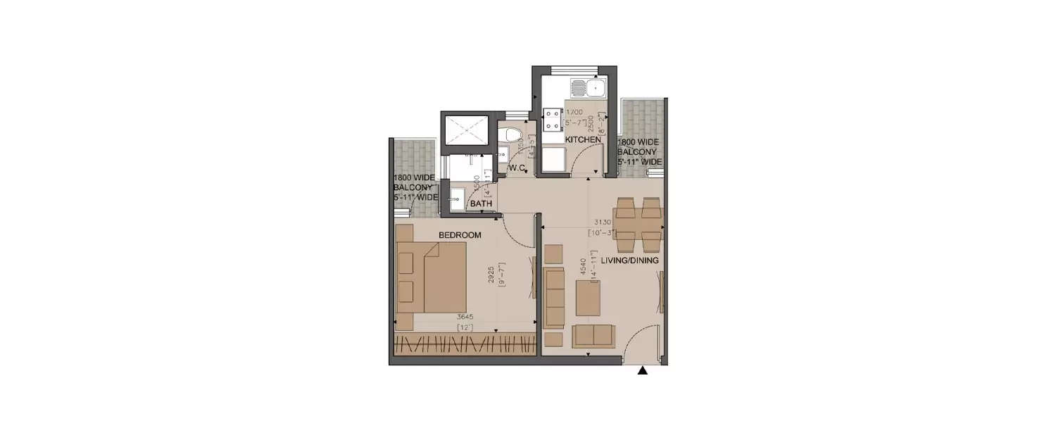 Floor plan for 1 BHK