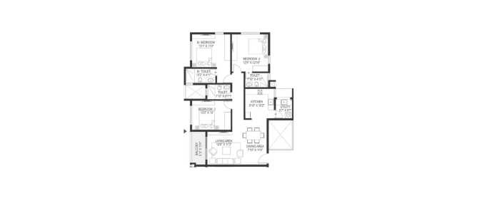 Paranjape Wind Fields Hebbal - Floor plan 3 BHK 1115 Sq.ft