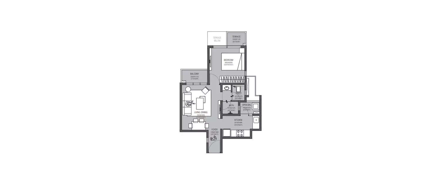 Floor plan for 1 BHK