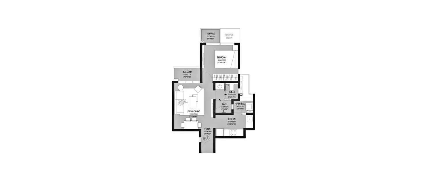 Floor plan for 1 BHK