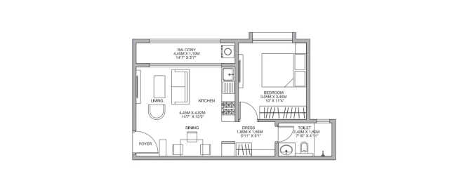Godrej Nurture Electronic City - Floor plan 1 BHK 397 Sq.ft
