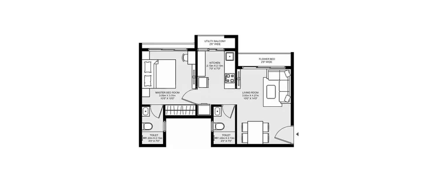 Floor plan for 1 BHK