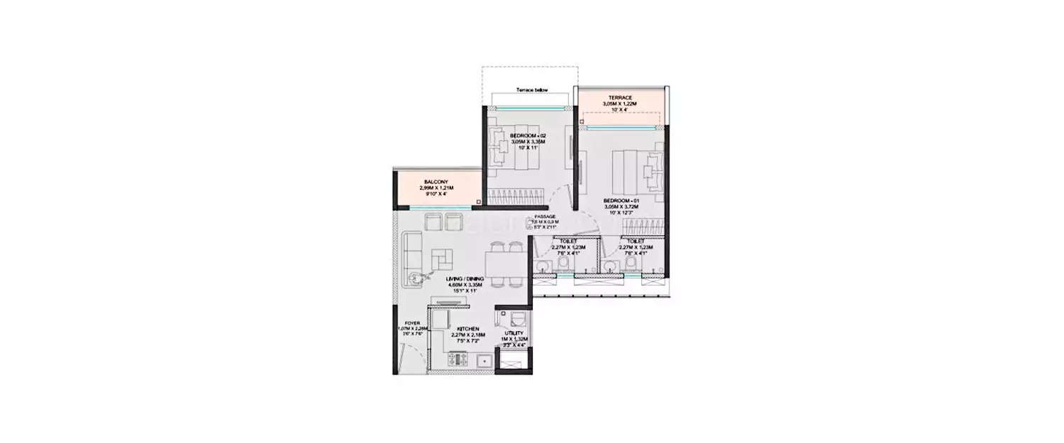 Floor plan for 2 BHK