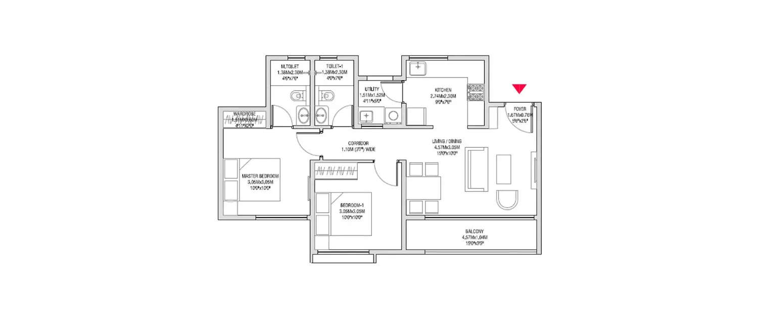 Floor plan for 2 BHK