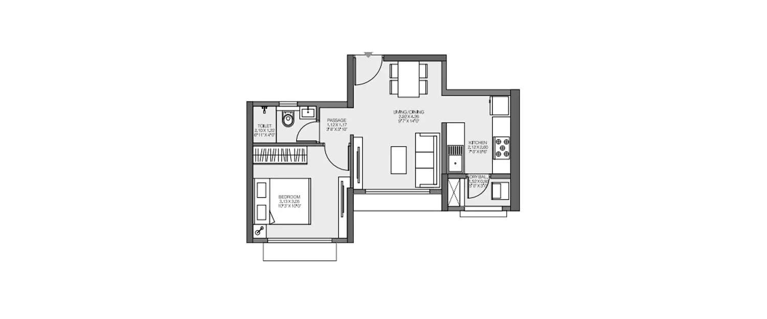 Floor plan for 1 BHK