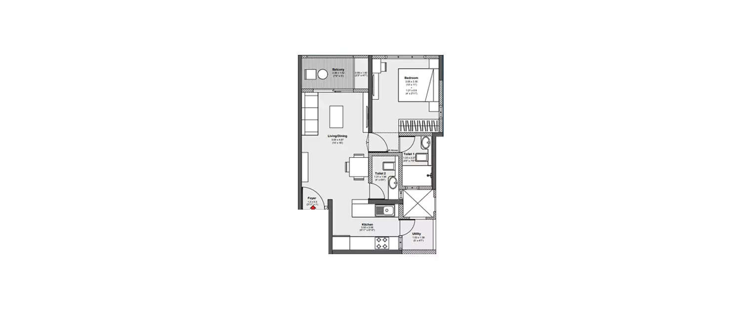 Floor plan for 1 BHK