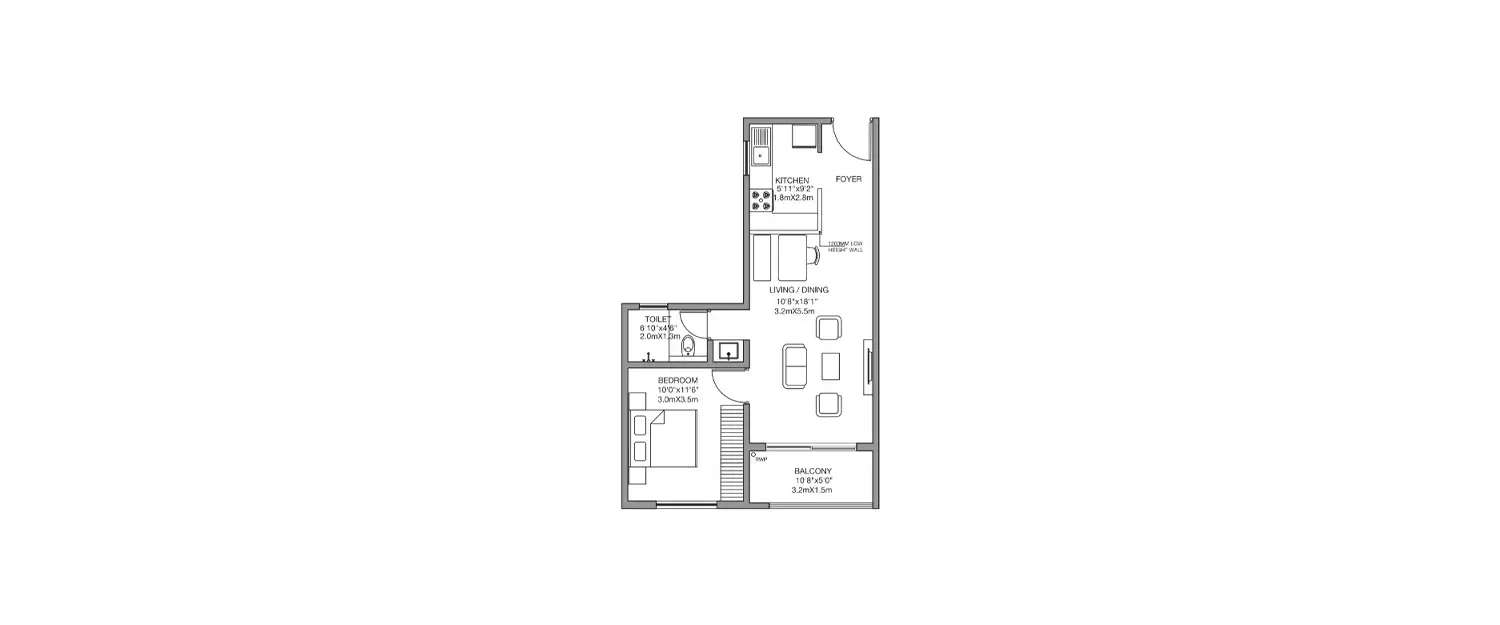 1 BHK Apartment 472 Sq.ft