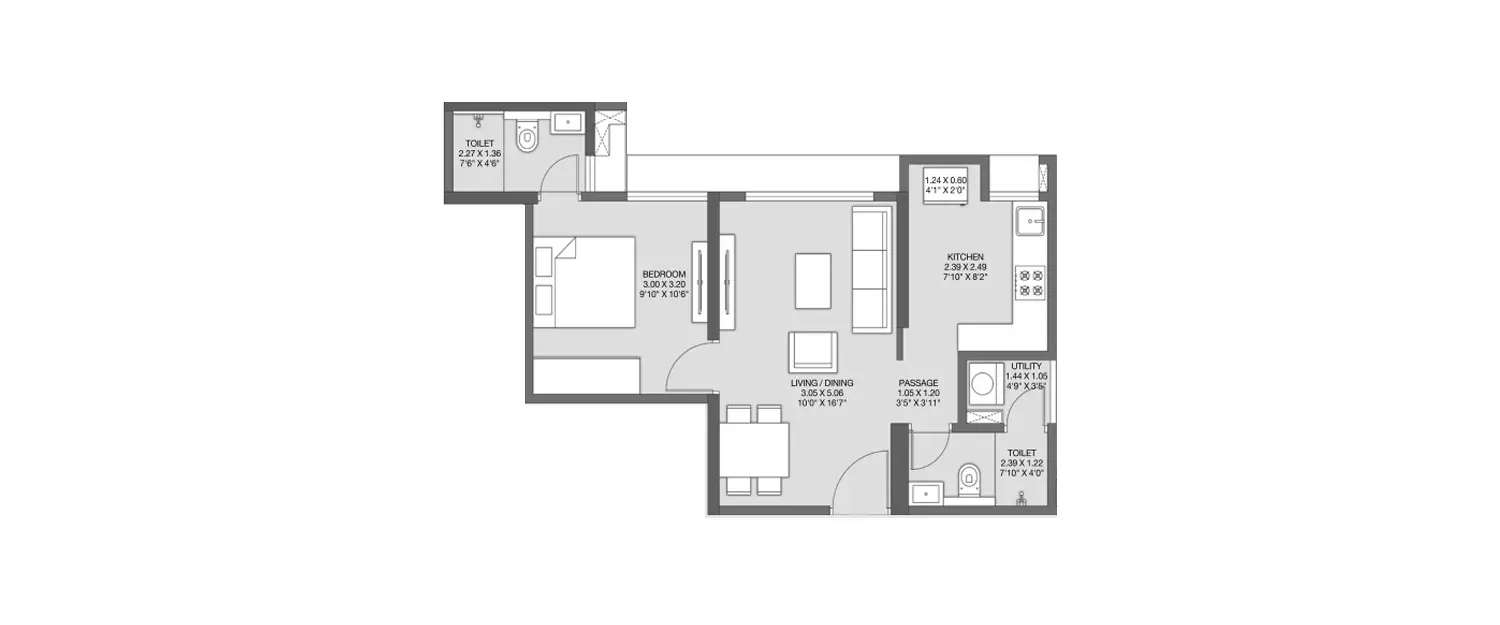 Floor plan for 1 BHK