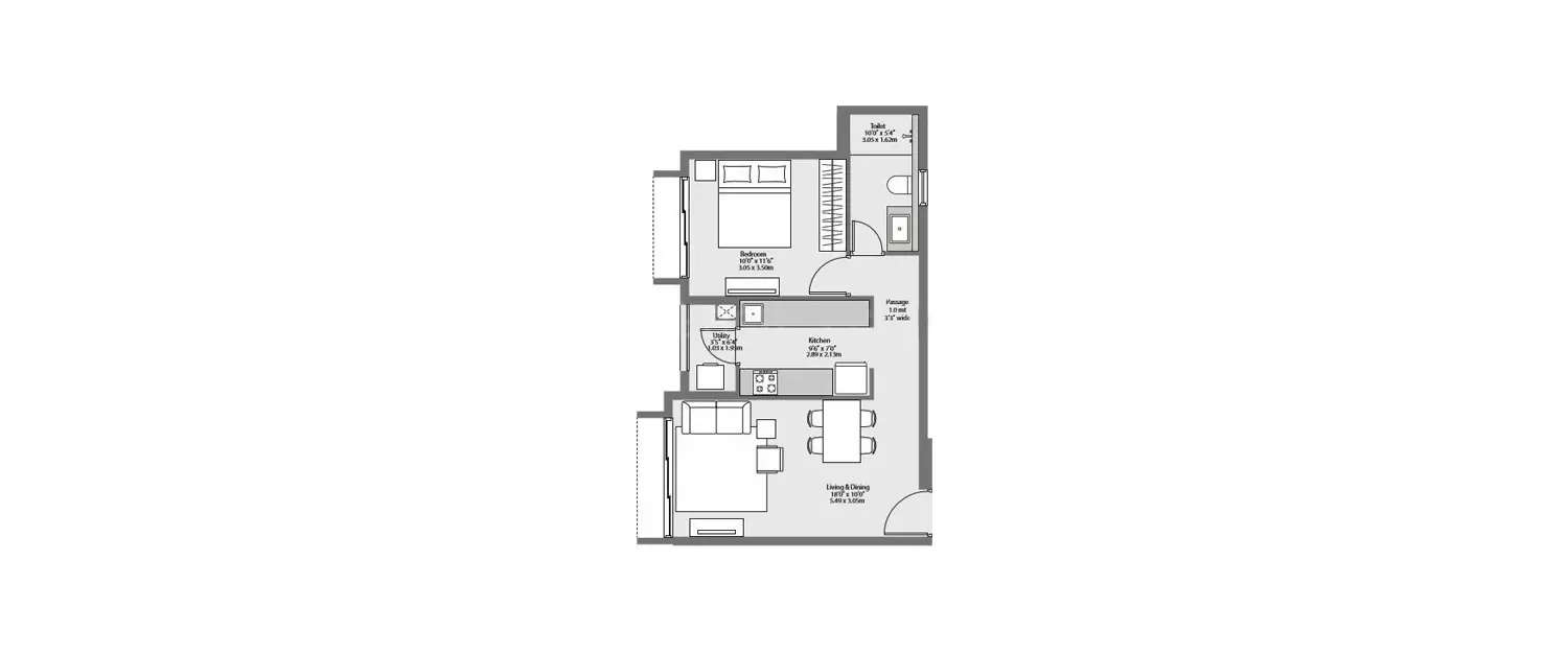 Floor plan for 1 BHK