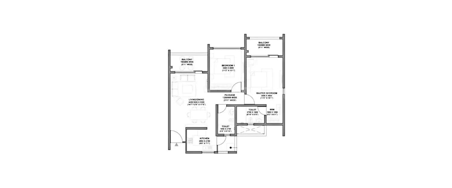 Floor plan for 2 BHK